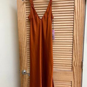 Strappy V-Neck Midi Slip Dress.